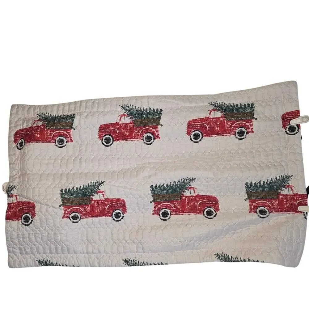 Modern Southern Home Christmas Red truck Tree Quilted Comforter 2 shams